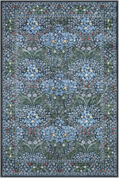 Lahome Floral Entryway Rug, 2x3 Kitchen Rugs Non Slip Washable Boho Blue Forest Design, Soft Door Mat Indoor Entrance, Ultra-Thin Easy Clean Small Throw Carpet for Bedroom Bathroom, Blue