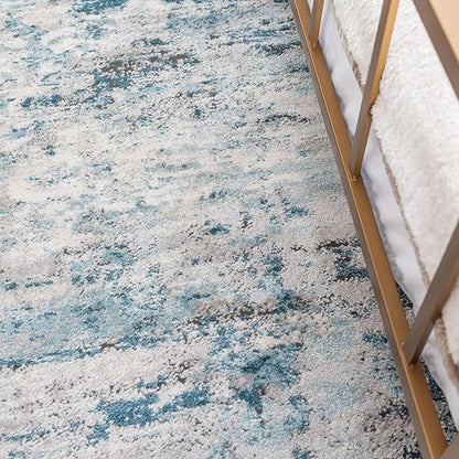 Rugs.com Leipzig Collection Area Rug – 7X10 Blue Low-Pile Rug Perfect for Bedrooms, Dining Rooms, Living Rooms