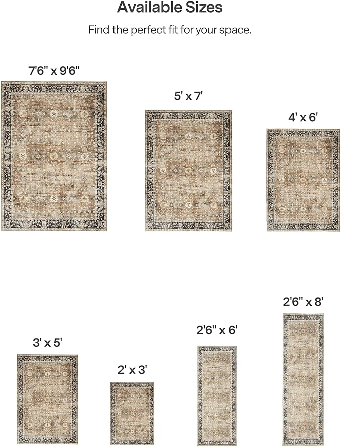 ReaLife Rugs Machine Washable Area Rug - Living Room Bedroom Bathroom Kitchen Entryway Office - Padded Low Pile Stain Resistant Premium - Boho Farmhouse Vintage - BEV - Beige Tan Brown 5' x 7'