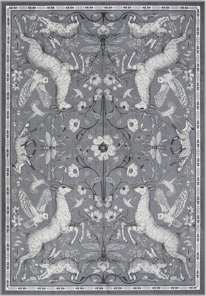 Lahome Boho Animal 6x9 Washable Living Room Area Rugs, Grey Soft Rugs for Bedroom, Botanical Large Boho Non Slip Dining Room Carpet for Under Table Office Kids Playroom (6x9ft,Grey)