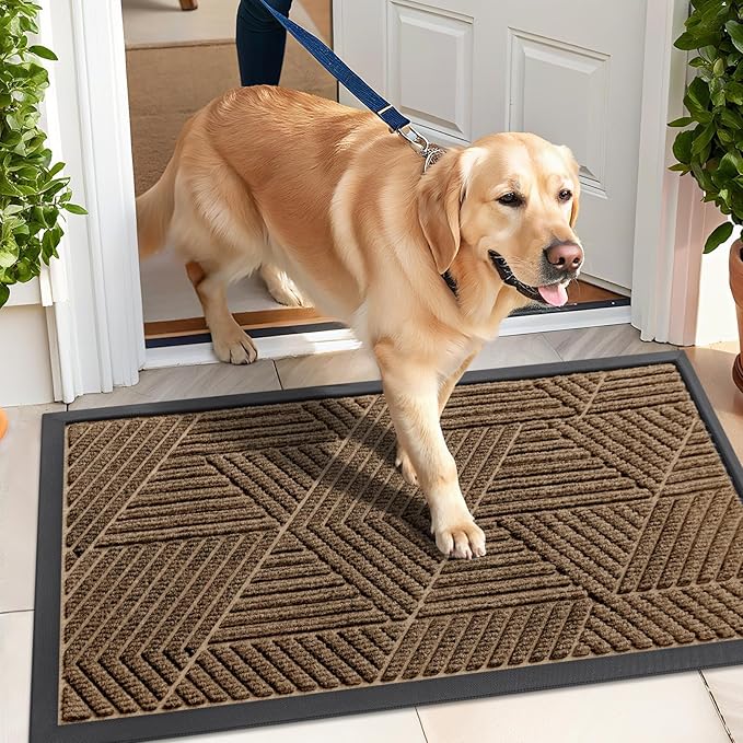 Kitinjoy Front Door Mat Outside Entrance, Sturdy Natural Dirt Trapper, Heavy Duty Rubber Doormat, Low Profile Non-Slip Backing, Easy Clean Floor Mat for Indoor Outdoor Entry, 35X23 Inch, Brown