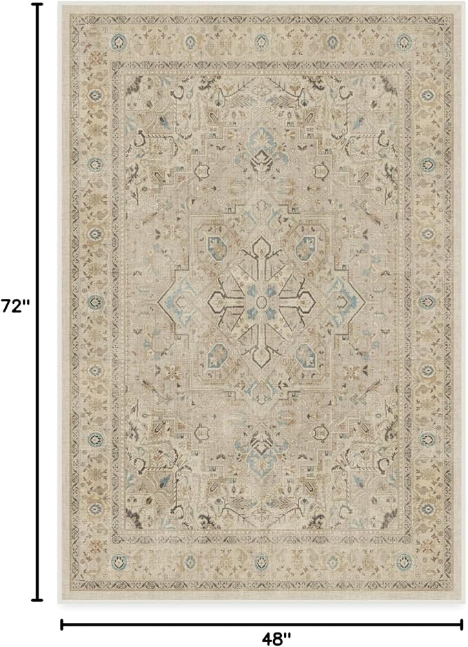 RUGGABLE Washable Area Rug – Kamran Ivory Opal 4x6, Stain-Resistant, Non-Slip – Medium Machine Washable Rugs for Living Room, Bedroom, Hallway, Entryway & Office–with Cushioned Pad