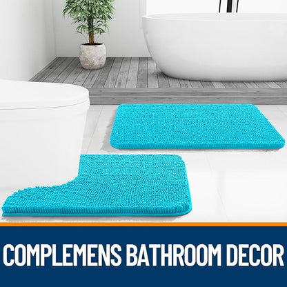 OLANLY Bathroom Rugs 44x24, Extra Soft Absorbent Chenille Bath Rugs, Rubber Backing Quick Dry, Machine Washable Bath Mats for Bathroom Floor, Tub and Shower, Home Decor Accessories, Aqua Sky