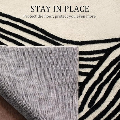 YIHOUSE 8×10 Ft Washable Rug, Black and White Abstract Area Rug for Bedroom Living Room Dining Room Office Playroom Nursery, Ultra Thin Nonslip Modern Large Rugs Soft Contemporary Striped Rugs
