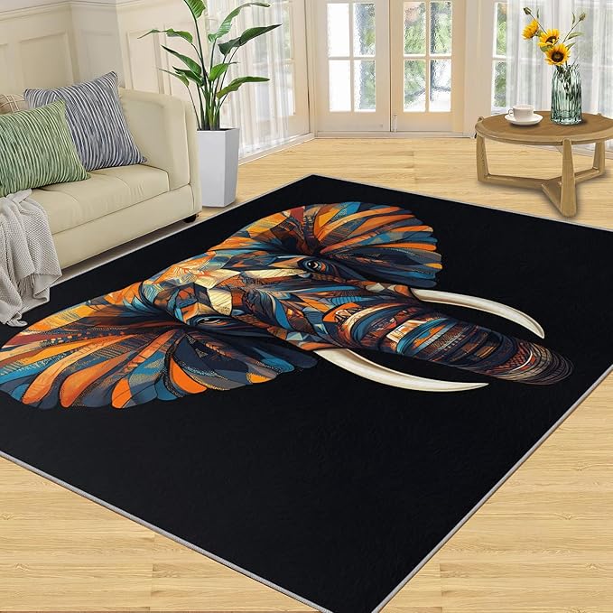 Indian Gods Rugs for Bedroom - 3x5 Area Rug - Ganesha Rugs for Living Room, Abstract 3D Ganesha Rug, Non-Slip Washable Home Decor Carpet