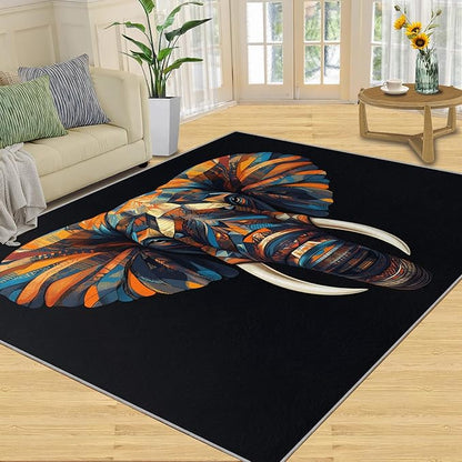 Indian Gods Rugs for Bedroom - 4x6 Area Rug - Ganesha Rugs for Living Room, Abstract 3D Ganesha Rug, Non-Slip Washable Home Decor Carpet