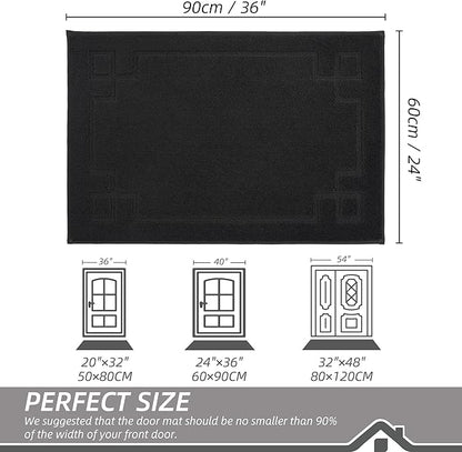 BEQHAUSE Door Mat 24" x 36", Non-Slip Door Mats Indoor Entryway Rugs Washable Low-Profile Absorbent and Stain Resist Floor Mats, Dog Door Mat for Front Back Door, Muddy Wet Shoes & Paws, Black