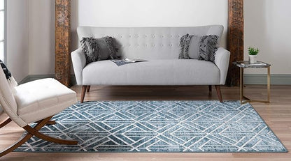 Rugs.com Lattice Trellis Collection Rug – 5' x 8' Blue Low-Pile Rug Perfect for Living Rooms, Large Dining Rooms, Open Floorplans
