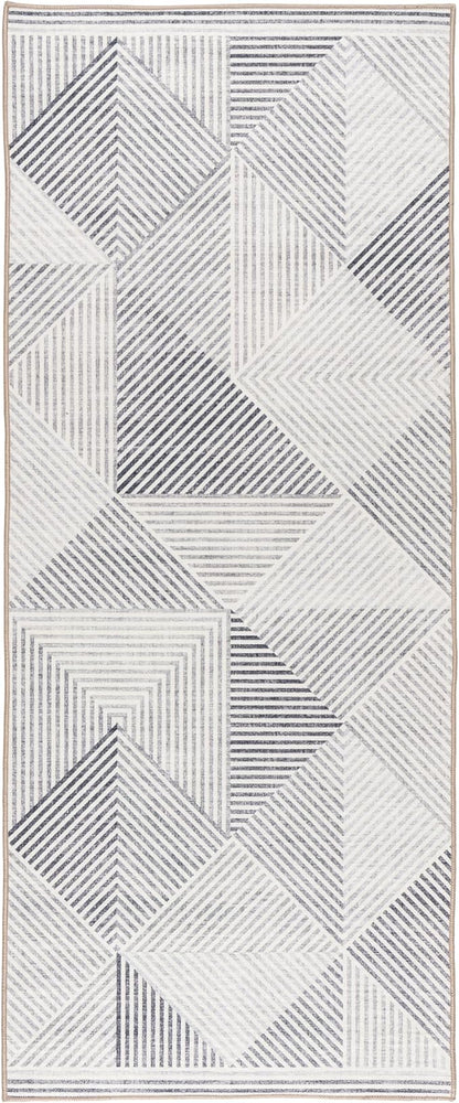 ReaLife Rugs Machine Washable Area Rug Runner - Living Room Bedroom Bathroom Kitchen Entryway Office - Padded Low Pile Stain Resistant Premium - Modern Geometric Contemporary - Miles - Gray 2'6" x 6'
