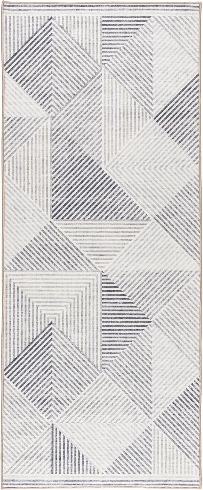ReaLife Rugs Machine Washable Area Rug Runner - Living Room Bedroom Bathroom Kitchen Entryway Office - Padded Low Pile Stain Resistant Premium - Modern Geometric Contemporary - Miles - Gray 2'6"x10'