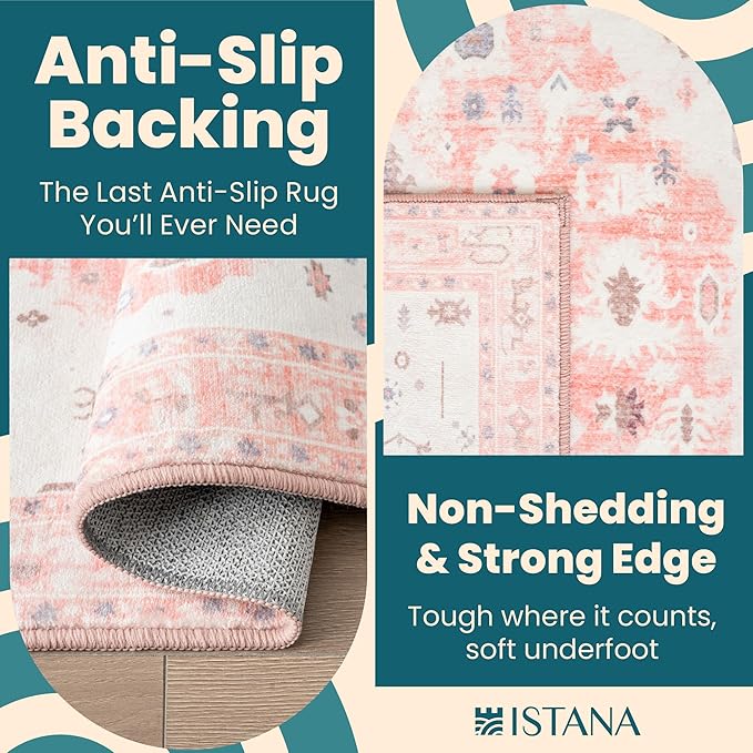 Istana Hallway Carpet 2.5x8 - Pink Kitchen Runner Non Slip Washable - Silk's Soft Touch - Stylish Home Rug