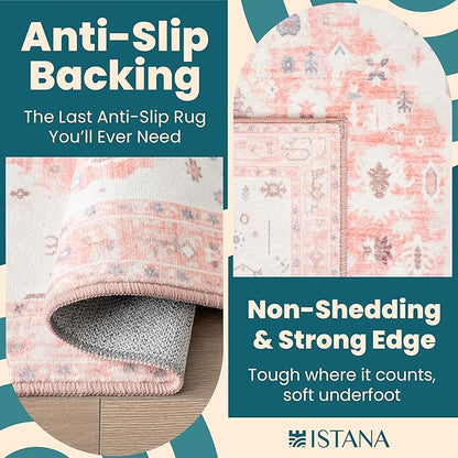 Istana Hallway Carpet 2.5x8 - Pink Kitchen Runner Non Slip Washable - Silk's Soft Touch - Stylish Home Rug