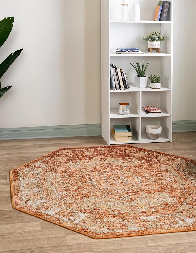 Unique Loom Isabella Collection Area Rug - Adjani (5' 1" Octagon, Rust Red/ Black)