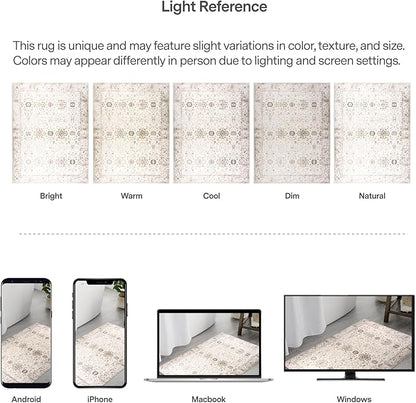 ReaLife Rugs Machine Washable Area Rug - Living Room Bedroom Bathroom Kitchen Entryway Office - Padded Crease Free Stain Resistant Premium - Boho Farmhouse Vintage- BEV- Beige - 2'x 3'