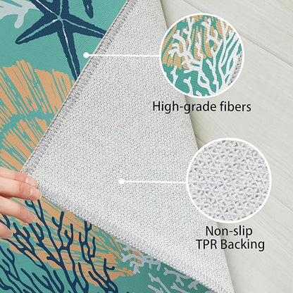 Tritard Coastal Runner Rug Nautical Hallway Rugs Beach Themed Non-Slip Machine Washable Rugs Modern Floor Carpet for Living Room Bedroom, 2x6, Teal and Turquoise