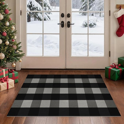 GENIMO Checkered Rug 27.5x44 inches Black and White Outdoor Rug Buffalo Plaid Rugs Mat Fall Doormats Washable Rug for Front Porch Decor Indoor Entrance Patio Balcony Entryway
