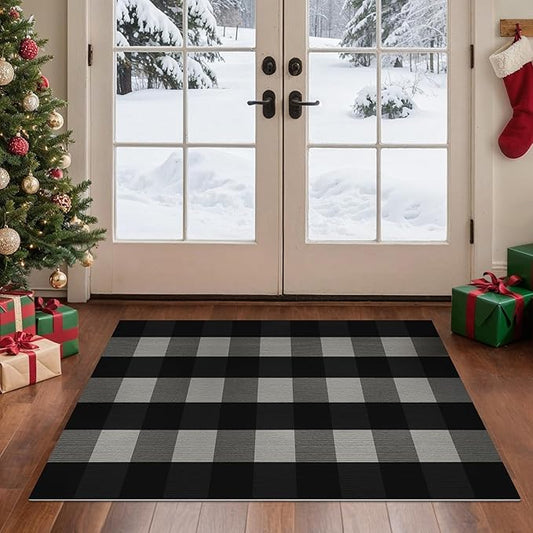 GENIMO Checkered Rug 27.5x43 inches Black and White Outdoor Rug Buffalo Plaid Rugs Mat Fall Doormats Washable Rug for Front Porch Decor Indoor Entrance Patio Balcony Entryway