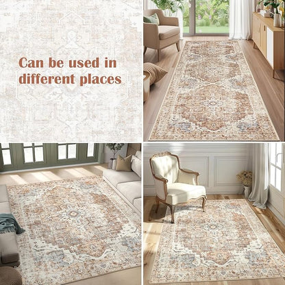jinchan Kelda Runner Rug 3x8 Vintage Hallway Rug Washable Runner Retro Floor Cover Lightweight Non-Slip Low Pile Thin Distressed Carpet for Entryway Bathroom Laundry Room Bedroom Stairway Brick Red