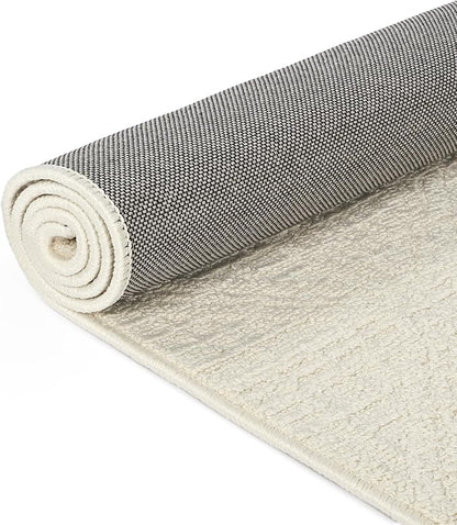 jxgzyy Beige Area Rug, 0.36'' Thick Low Pile Textured Rug, Modern Aesthetic Solid Carpet for High Traffic Area, Stain-Resistant Kitchen Rug with Non-Slip Backing, 5x7