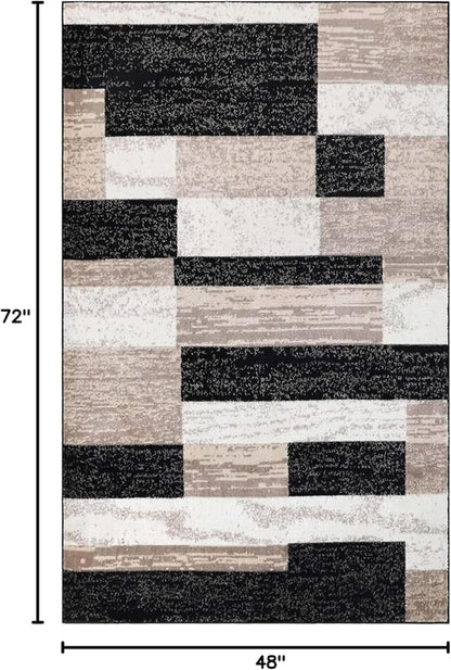 Superior Indoor Area Rug, Jute Backed, Modern Geometric Patchwork Floor Decor for Bedroom, Office, Living Room, Entryway, Kitchen, Hardwood Floors, Rockwood Collection, 4' x 6', Ivory-Beige