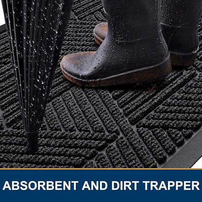 Kitinjoy Front Door Mat Outside Entrance, Sturdy Natural Dirt Trapper, Heavy Duty Rubber Doormat, Low Profile Non-Slip Backing, Easy Clean Floor Mat for Indoor Outdoor Entry, 47X32 Inch, Black
