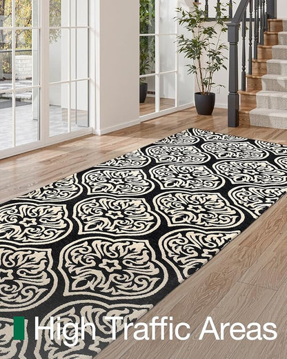LUMI Washable Low-Pile Runner Rug Non Slip for Hallway, 2.3x8 Soft Carpet Absorbent Waterproof, Modern Black Area Mat Indoor High Traffic for Living Room, Entryway, Laundry