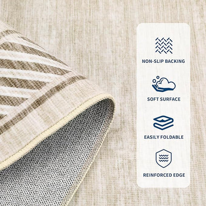 GarveeHome Modern Rugs for Living Room 8x10 Large Bordered Floor Mats with Non-Slip Backing, Stain-Resistant Bedroom Carpet, Foldable Geometric Indoor Rug for Dining Room, Kitchen, Beige