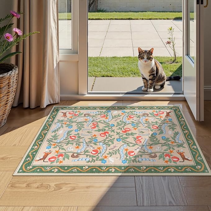 Collive 2x3 Small Rugs for Entryway, Green Washable Jungle Animal Kitchen Rugs for Bathroom Non Slip Indoor Door Mat, Soft Ultra-Thin Throw Carpet for Bedroom Entry Home Decor