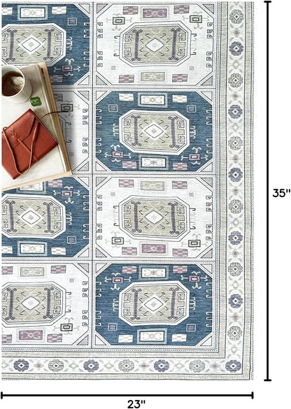 Fame Living Faded Oushak Rug, Turkish Vintage Floral Pastel Large Oversized Area Rugs for Living Room Dining Bedroom Kitchen Bathroom Nursery (848CrNv, 2' x 3')