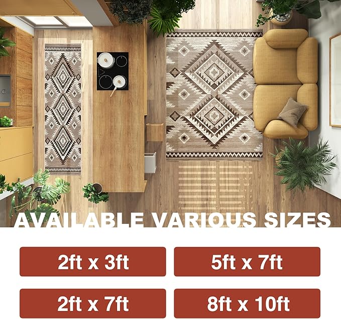YHSF South West Native American Rug Ritz – Native Tribal American Indian Inspired Rug - Living Room, Bedroom, Hallway, Entryway & High-Traffic Area Rugs - Washable - Soft - Mocha, 8 Feet x 10 Feet