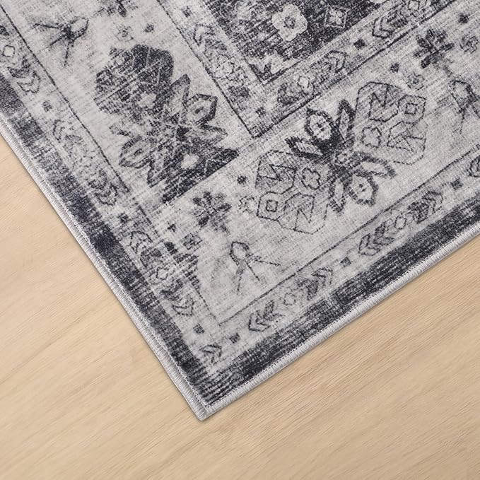 Dripex Vintage Washable Area Rug - 2x4 Indoor Door Mat Oriental Medallion Accent Throw Rug Distressed Foldable Non-Slip Low-Pile Bathroom Kitchen Rug for Entryway Laundry Room Living Room Bedroom