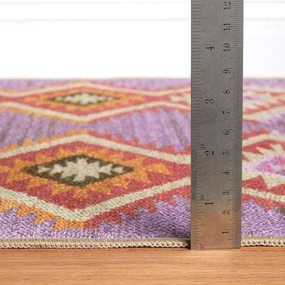 Dash & Albert Rhapsody Spice Machine Washable Rug, 6 X 9 Feet, Red/Purple Graphic Pattern - Premium Luxury Hotel Quality Soft Breathable Hypoallergenic Machine Washable Easy Care All Season