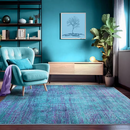 6x8 Area Rugs, Modern Abstract Teal Purple Washable Rug for Living Room, Soft Large Non-Slip Carpet for Bedroom Dining Room Home Office Farmhouse Decor - Teal+Purple