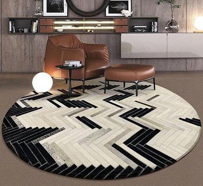 Round Geometric Area Rug for Living Room | Soft & Durable Modern Carpet for Home Décor | Anti-Skid Cotton Mat for Bedroom, Study, or Office(6x6)