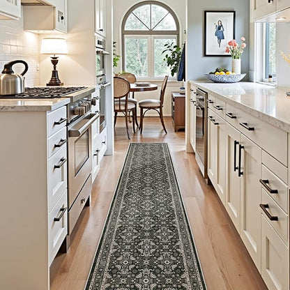 WITSHOCK Black Boho Washable 2x10 Kitchen Runner Rug,Vintage Neutral Hallway Rugs for Entryway,Soft Distressed Floor Mat for Bedroom,Entrance,Indoor Back Door(Black,2x10)