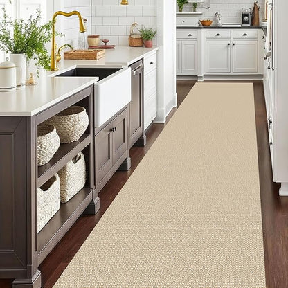 EARTHALL Extra Long Runner Rug 3x14 Ft Washable Runners for Hallways Cotton Non Slip Entryway Runner Braided Kitchen Runner Indoor Outdoor Carpet Runners for Stair, Hall, Foyers, Golden Beige/White