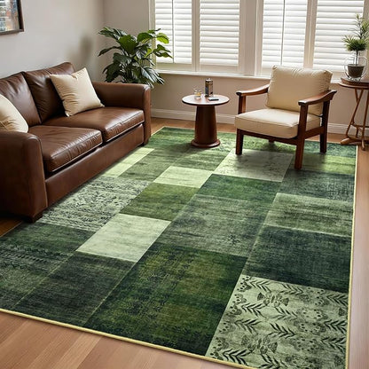 DweIke Large Modern Washable Area Rugs 8x10, Living Room Rug Non-Slip and Non-Shedding Large Rugs for Bedroom, Low Pile Indoor Rubber Backed Carpets for Dining Office Home Decor, Green