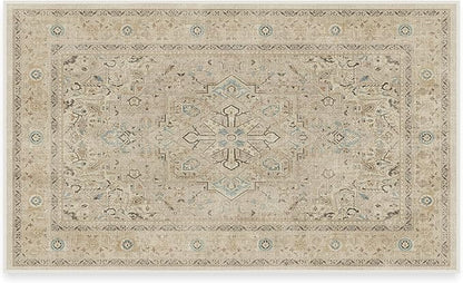 RUGGABLE Washable Vintage Area Rug – Kamran Ivory Opal 3x5, Stain-Resistant, Non-Slip – Small Machine Washable Rugs for Living Room, Bedroom, Hallway, Entryway & Office–with Cushioned Pad
