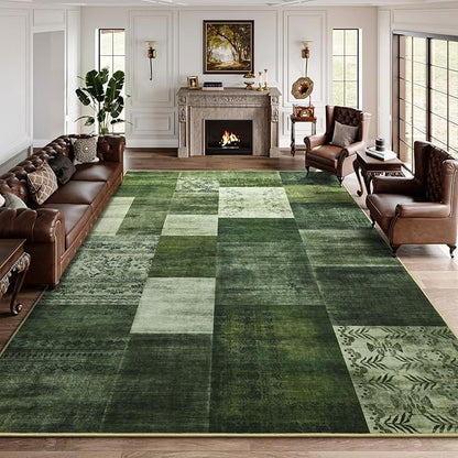 DweIke Washable Area Rugs for Living Room, 6x9 Large Bedroom Rugs, Geometric Print Non Slip Low Pile Indoor Throw Carpets for Bedroom Apartment Dining Room Home Office Hardwood Floor, Green