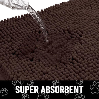 Smiry Dog Door Mat for Muddy Paws, Absorbent Dirt Trapper Non Slip Quick Dry Washable Chenille Mat for Mud Dogs, Entry Rug for Indoor and Outdoor (30x20 Inches, Brown and Black)