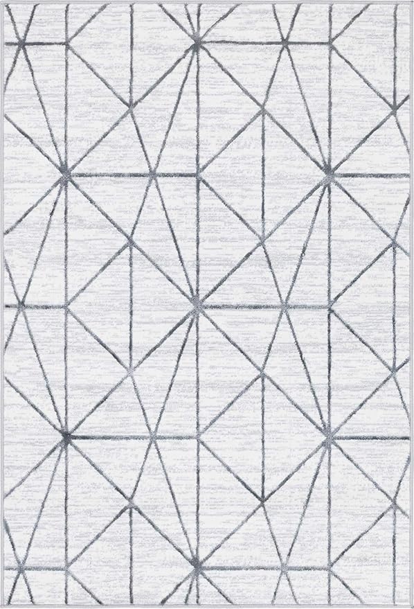 Rugs.com Lattice Trellis Collection Rug – 4' x 6' White Low-Pile Rug Perfect for Living Rooms, Large Dining Rooms, Open Floorplans