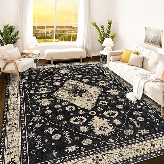 Istana 9x12 Area Rug - Black 9 x 12 Area Rugs for Living Room - Foldable 9x12 Rugs for Bedroom - Stain Resistant Washable Rug - Eco-Friendly Area Rugs Living Room