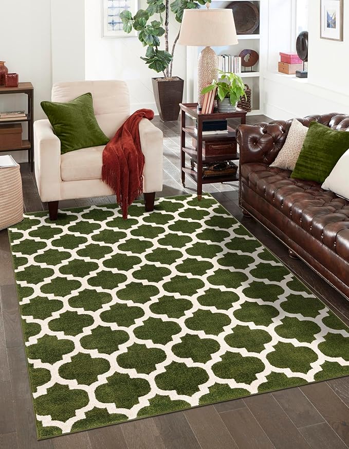 Rugs.com Lattice Collection Rug – 8x11 Dark Green Medium-Pile Rug Perfect for Living Rooms, Large Dining Rooms, Open Floorplans
