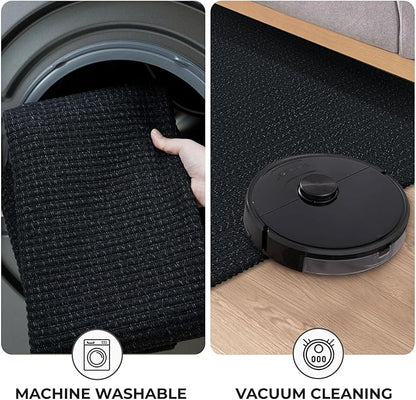 KOZYFLY Long Runners for Hallways 2x12 ft Washable Kitchen Runner Non Slip Rubber Backed Hallway Rugs Cotton Entryway Runner Rug Floor Carpet for Indoor Hall, Backdoor, Kitchen, Black/Dark Grey