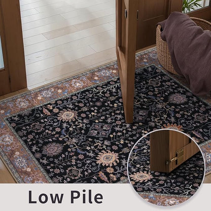 Ciicool Black Area Rugs Washable Non Slip Runner Rug, 2x6ft Hallway Rug Vintage Kitchen Carpet for Entrance Bedroom Laundry Bathroom Decor
