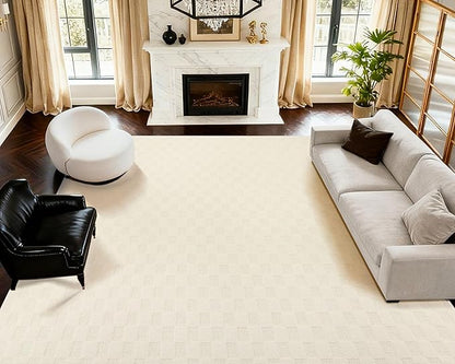ANSSO Wool Rugs 8x10 for Living Room,80% Merino Wool and 20% Cotton Soft Tufted Area Rug with Cotton Non-Slip Backing,Large Area Rug for Bedroom Bedroom, Dining and Home Office (Cream)
