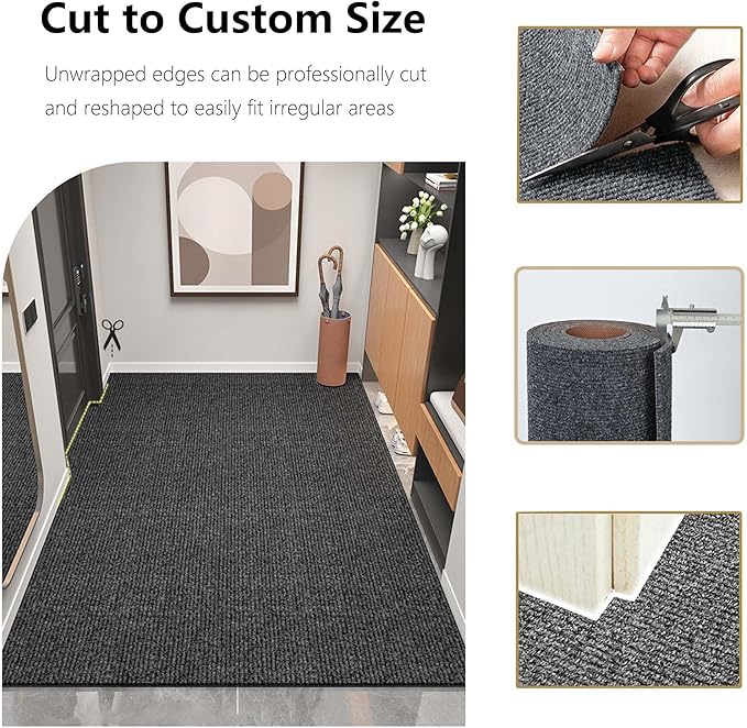 jxgzyy Heavy Duty Runner Rugs 2'11 x 9'10'', Non Slip Entrance Doormat, 0.25” Thickness Indoor Outdoor Carpet Runner with Rubber Backing, Waterproof Floor Mat for Hallway Laundry Patio, Grey