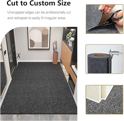 jxgzyy Heavy Duty Runner Rugs 2'11 x 9'10'', Non Slip Entrance Doormat, 0.25” Thickness Indoor Outdoor Carpet Runner with Rubber Backing, Waterproof Floor Mat for Hallway Laundry Patio, Grey