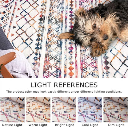 KUTA Boho Living Room Rug 8x10, Moroccan Multi-Color Washable Area Rugs Non Slip, Ultra Soft Print Distressed Geometric Low-Pile Throw Carpet for Bedroom Nursery Dorm Decor