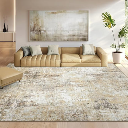 Washable Area Rugs 6'x8' Non-Slip Modern Abstract Soft for Living Room Entryway Bedroom Nursery, Print Pattern, Neutral Brown Gray